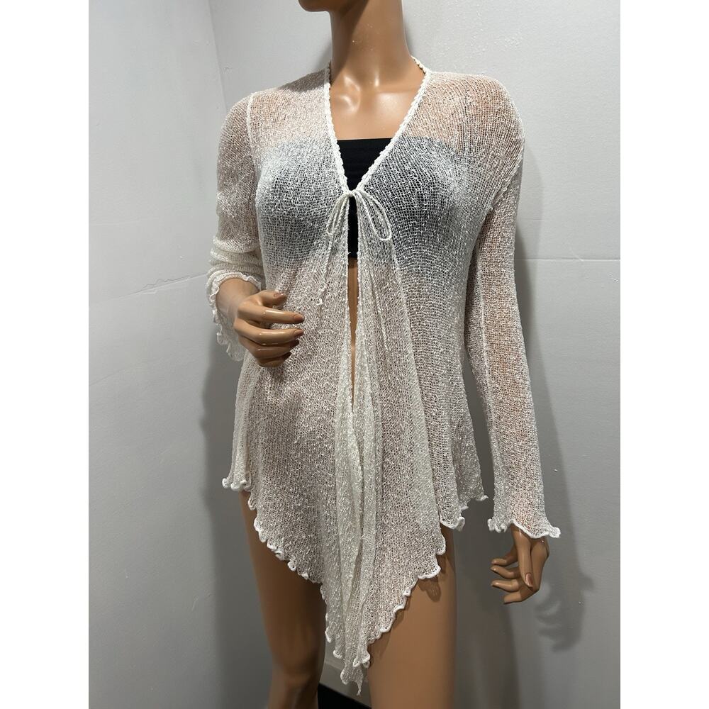 Joseph Ribkoff Open Knit Cardigan Size S Ivory White